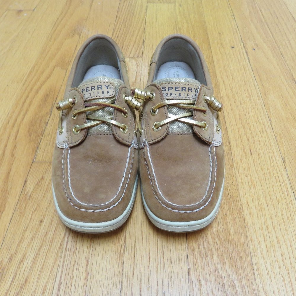 CLEARANCE- Sperry Top-Sider Tan and gold boat shoes size 7.5